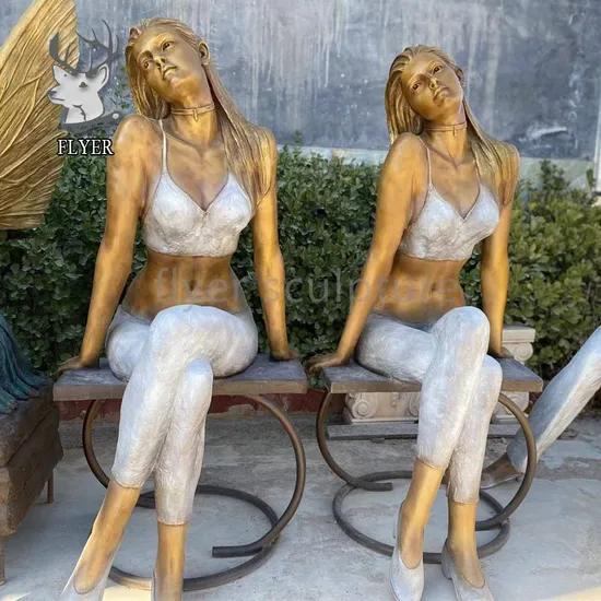 Outdoor Park Metal Craft Blond Hair Girl Figure Statue Life Size Lost Wax Casting Bronze Lady Sculpture 