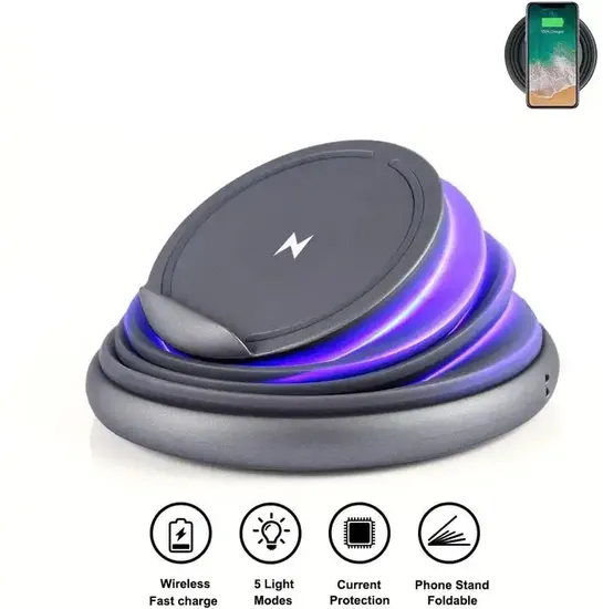 3 in 1 10W Wireless Charger with Mobile Phone Holder 7 Color LED Night Light 
