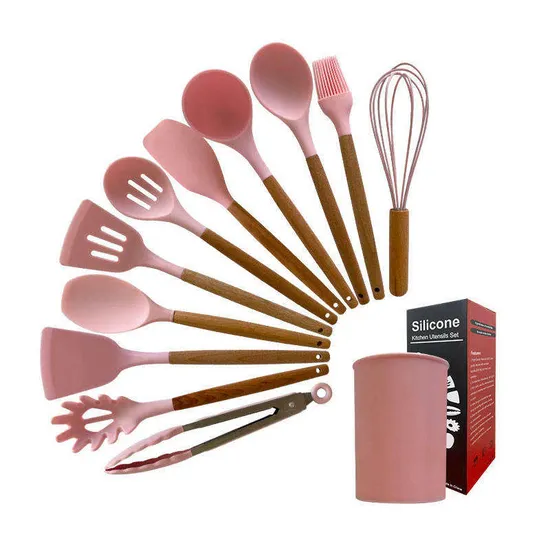 Set Kitchen Accessories Cocina Silicone Wooden Handles Kitchen Utensils 
